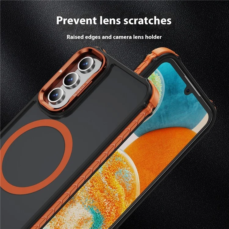 Coque pour Samsung Galaxy S24+ avec support de caméra et support amovible, couvercle arrière mat compatible avec MagSafe - Orange