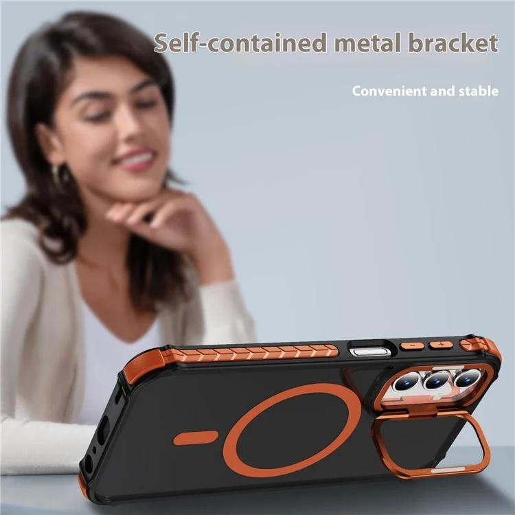 Coque pour Samsung Galaxy S24+ avec support de caméra et support amovible, couvercle arrière mat compatible avec MagSafe - Orange