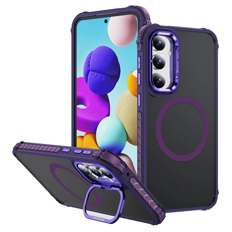 For Samsung Galaxy S23 FE Case with Lens Kickstand Matte Back Cover Magnetic Case - Purple