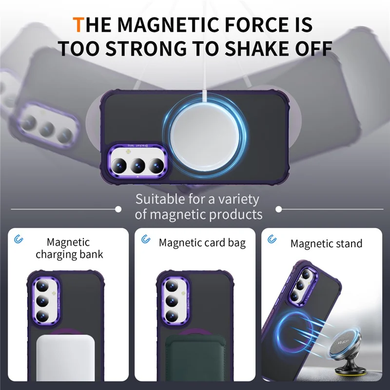 For Samsung Galaxy S23 FE Case with Lens Kickstand Matte Back Cover Magnetic Case - Purple