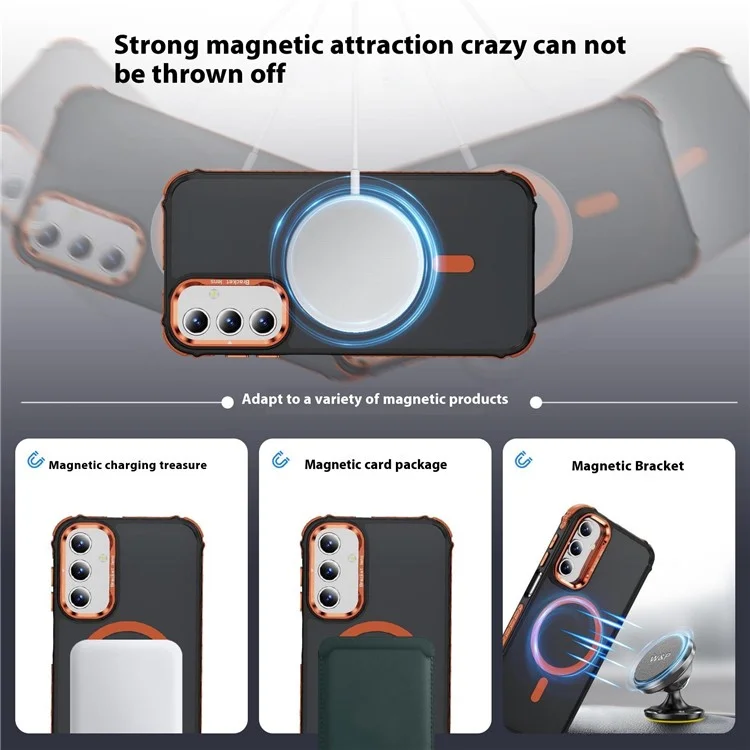 Pour Samsung Galaxy S24 Coque avec Objectif Support Dos Mat Compatible avec MagSafe - Orange