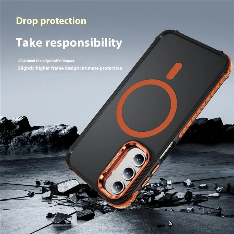 Pour Samsung Galaxy S24 Coque avec Objectif Support Dos Mat Compatible avec MagSafe - Orange