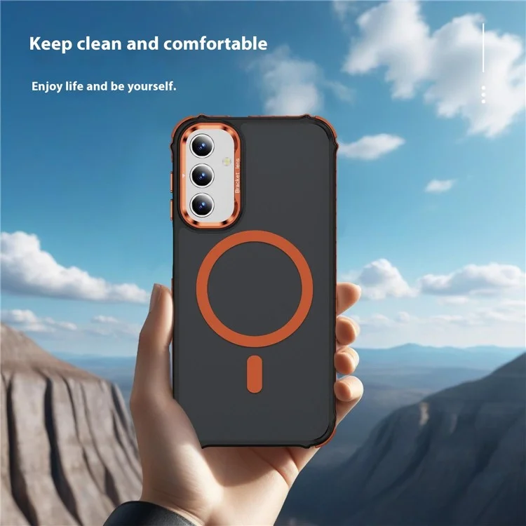 Pour Samsung Galaxy S24 Coque avec Objectif Support Dos Mat Compatible avec MagSafe - Orange