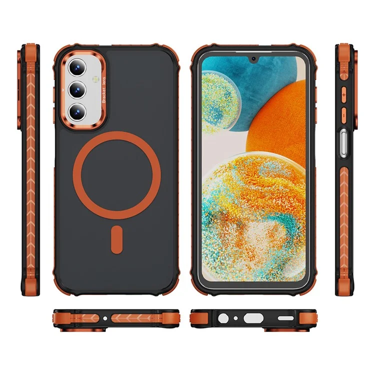Pour Samsung Galaxy S24 Coque avec Objectif Support Dos Mat Compatible avec MagSafe - Orange