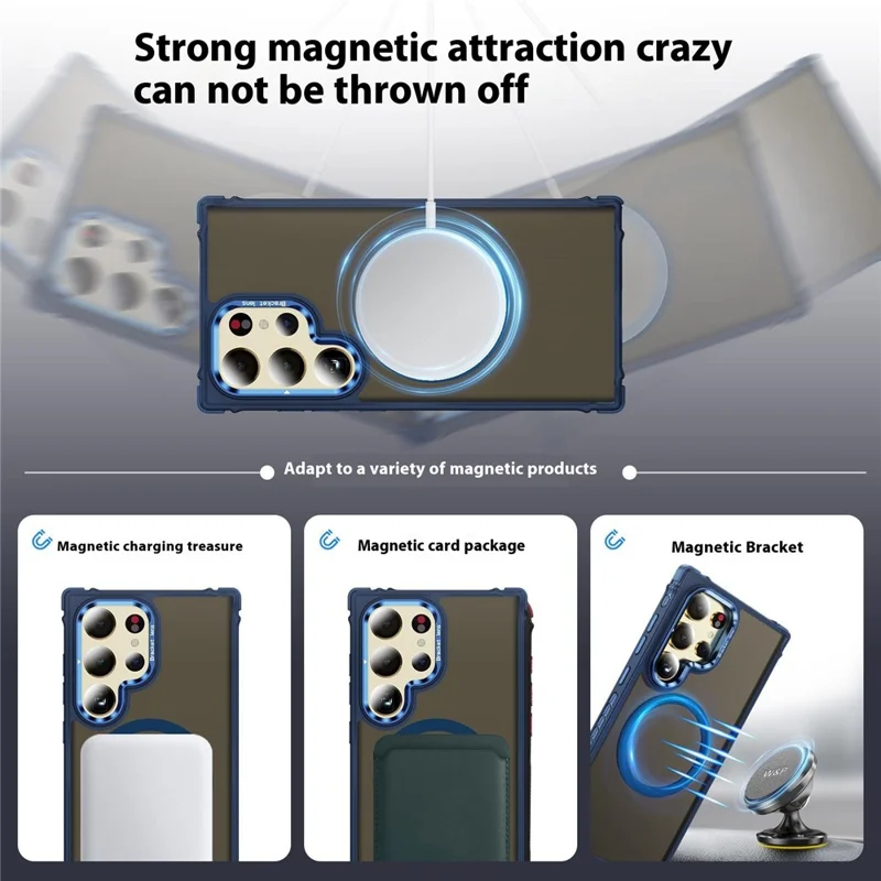 For Samsung Galaxy S24 Ultra Case with Lens Kickstand Matte Back Cover Magnetic Case - Blue