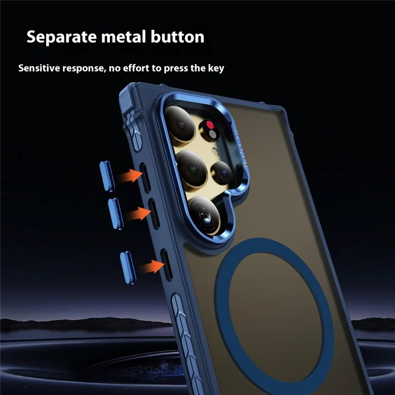 For Samsung Galaxy S24 Ultra Case with Lens Kickstand Matte Back Cover Magnetic Case - Blue