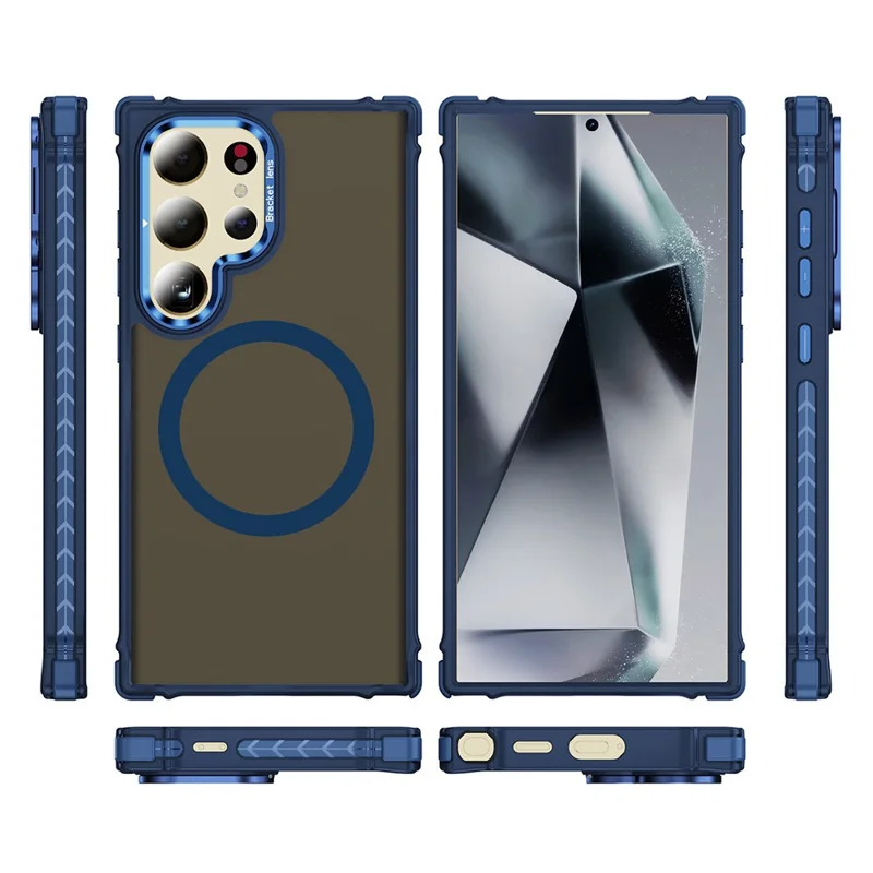 For Samsung Galaxy S24 Ultra Case with Lens Kickstand Matte Back Cover Magnetic Case - Blue