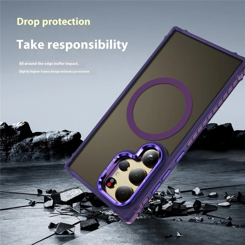 For Samsung Galaxy S24 Ultra Case with Lens Kickstand Matte Back Cover Magnetic Case - Purple