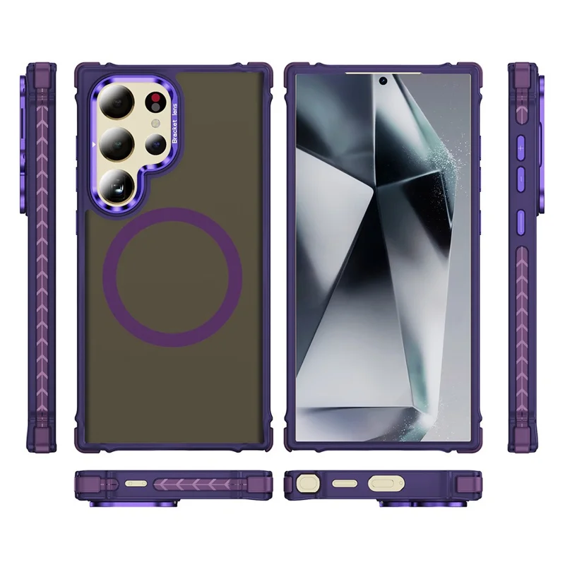 For Samsung Galaxy S24 Ultra Case with Lens Kickstand Matte Back Cover Magnetic Case - Purple