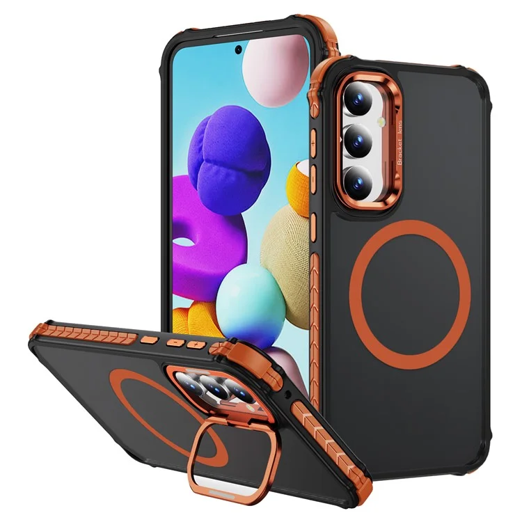 Чехол для Samsung Galaxy A15 4G / 5G с линзой-подставкой и матовой задней крышкой, совместимый с MagSafe - оранжевый