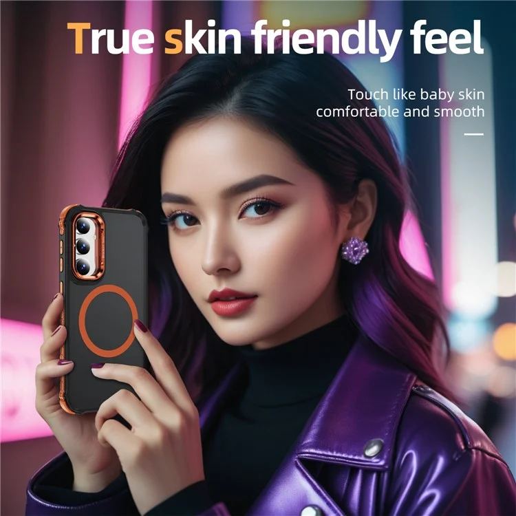 Чехол для Samsung Galaxy A15 4G / 5G с линзой-подставкой и матовой задней крышкой, совместимый с MagSafe - оранжевый