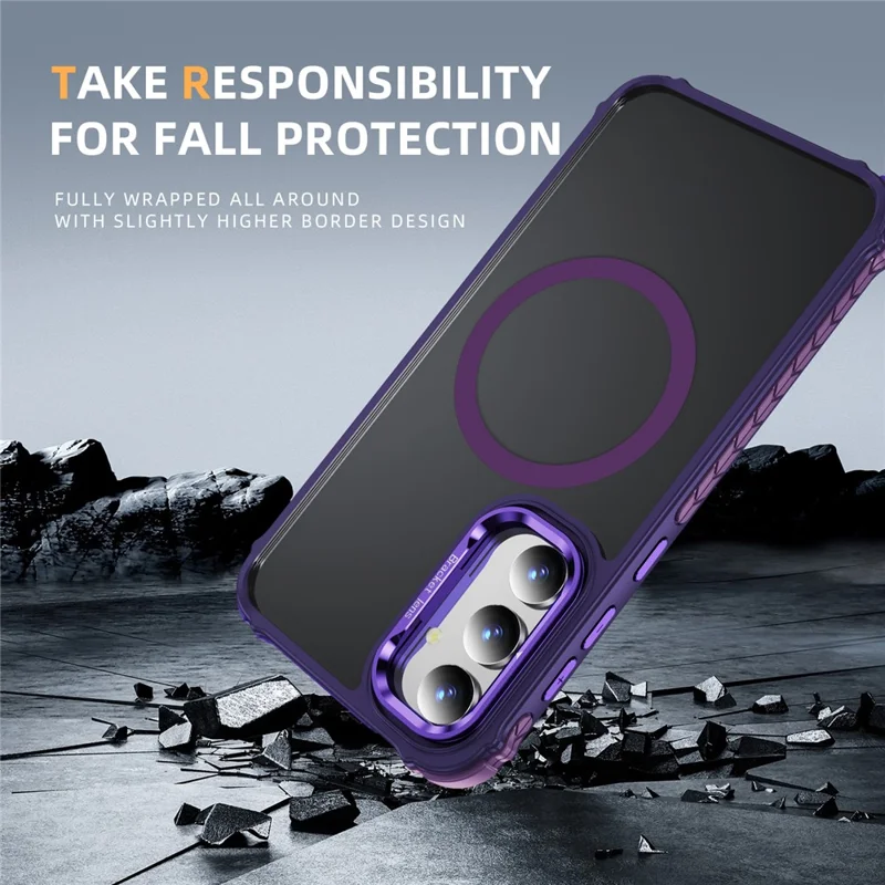 For Samsung Galaxy A15 4G  /  5G Case with Lens Kickstand Matte Back Cover Magnetic Case - Purple