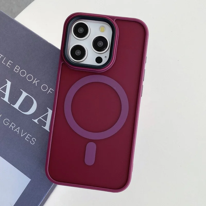 For iPhone 16 Pro Max Case Compatible with MagSafe Skin-Touch PC+TPU Phone Cover - Wine Red
