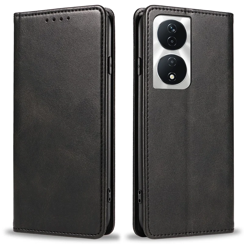 For Honor X7b 4G / 90 Smart Case Strong Magnetic PU Leather Phone Cover Calf Texture - Black