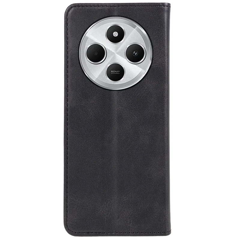 Para Xiaomi Redmi 14C 4G Case Fuerte Magnético PU Teléfono de Cuero Textura de Ternero - Negro