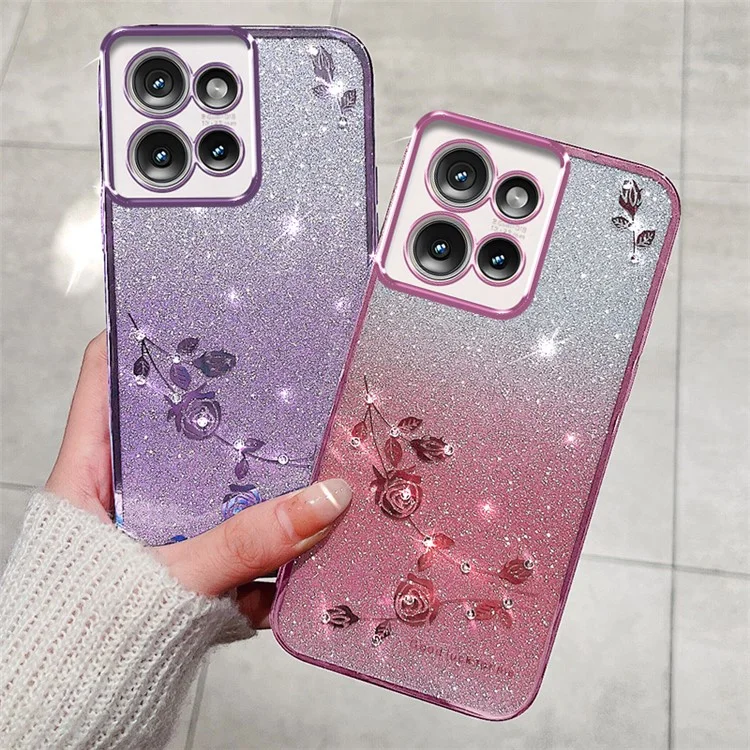 Kadem Для Motorola Edge 50 5G Case Flower TPU Гибкий Градиент. - Розовое Золото