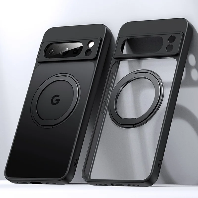 Per Google Pixel 9 Pro XL Case Rotatable Magnetic Kickstand TPU+Acrylic Phone Cover - Nero