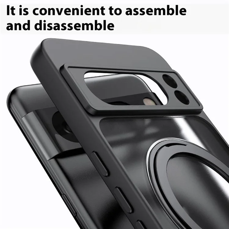 Per Google Pixel 9 Pro XL Case Rotatable Magnetic Kickstand TPU+Acrylic Phone Cover - Nero