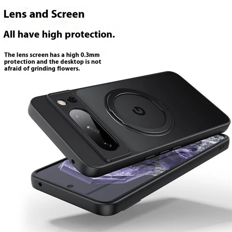 Per Google Pixel 9 Pro XL Case Rotatable Magnetic Kickstand TPU+Acrylic Phone Cover - Nero