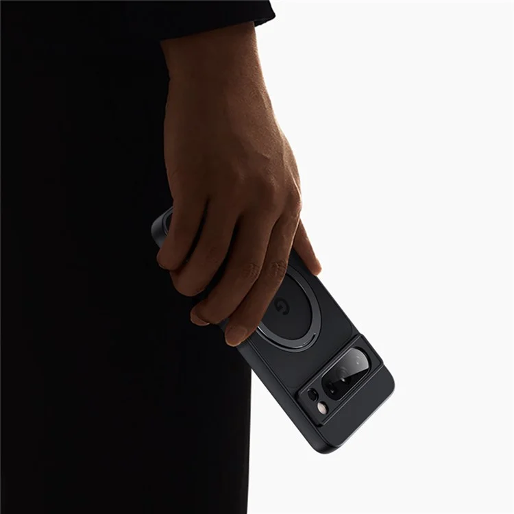 Per Google Pixel 9 Pro XL Case Rotatable Magnetic Kickstand TPU+Acrylic Phone Cover - Nero