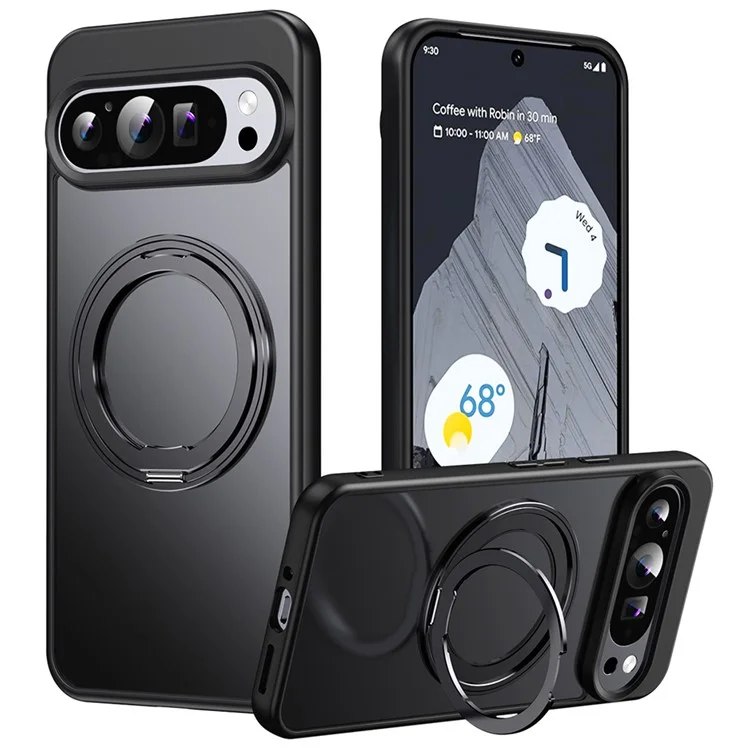 Für Google Pixel 9 / Pixel 9 Pro Gehäuse mit rotierendem magnetischem Ständer, TPU+Acryl-Handyhülle - Schwarz