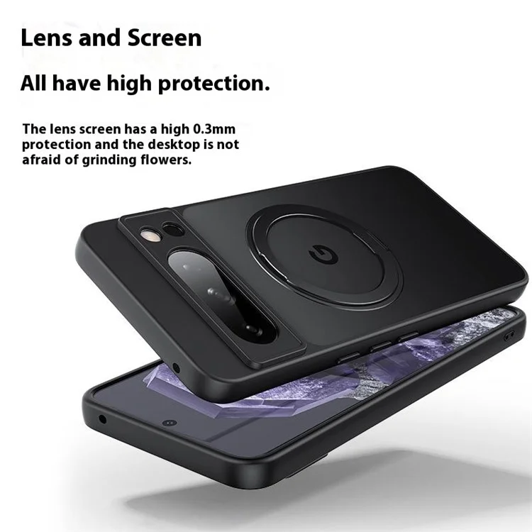 Für Google Pixel 9 / Pixel 9 Pro Gehäuse mit rotierendem magnetischem Ständer, TPU+Acryl-Handyhülle - Schwarz