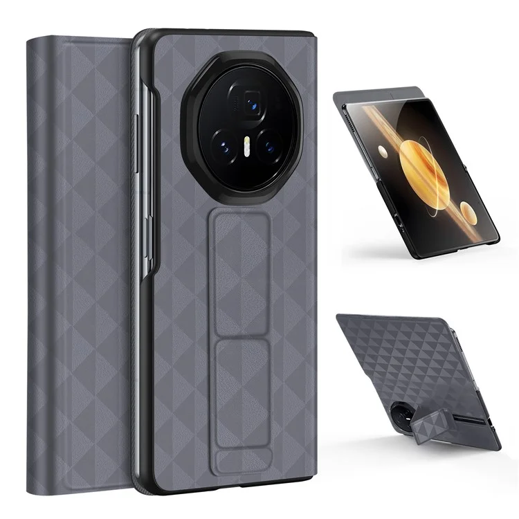 Dux Ducis Fitt Series Pour Honor Magic V3 5G Case de Téléphone en Cuir Avec Kickstand à Sous de Cartes - Gris