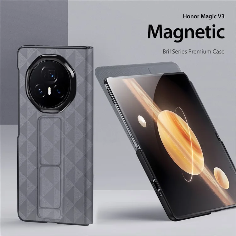 Dux Ducis Fitt Series Pour Honor Magic V3 5G Case de Téléphone en Cuir Avec Kickstand à Sous de Cartes - Gris