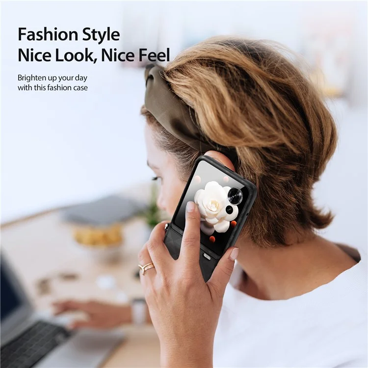 Serie Dux Ducis Fitt Para Honor Magic V Flip 5G Case Rhombus Leather+TPU Telepubreada - Negro