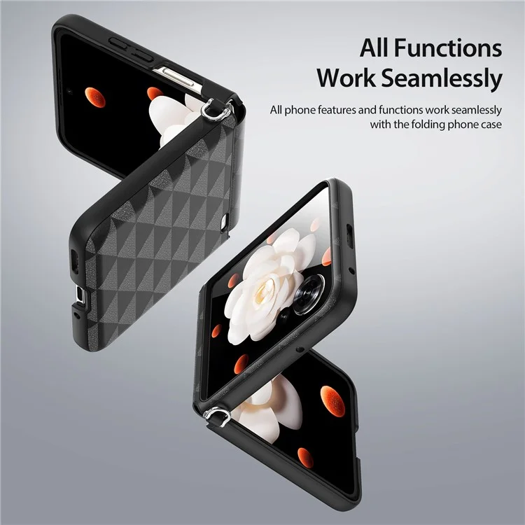 Serie Dux Ducis Fitt Para Honor Magic V Flip 5G Case Rhombus Leather+TPU Telepubreada - Negro
