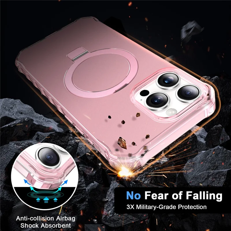 Für iPhone 16 Pro Case Small Wavy Edge Kompatibel mit MagSafe Anti-Drop PC+TPU Handyhülle - Pink