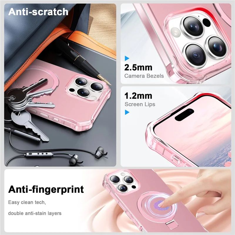 Für iPhone 16 Pro Case Small Wavy Edge Kompatibel mit MagSafe Anti-Drop PC+TPU Handyhülle - Pink