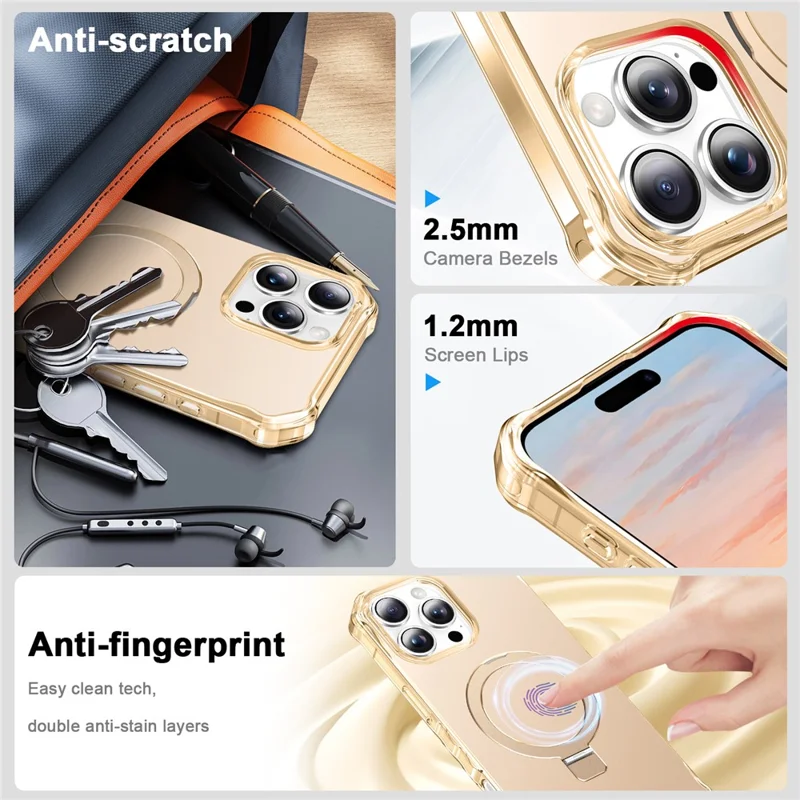 للهاتف iPhone 16 Pro غطاء بحواف صغيرة مموجة متوافق مع MagSafe ومقاوم للسقوط مصنوع من مادة البولي كربونات + TPU - ذهبي