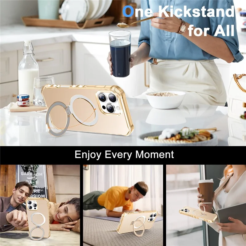 للهاتف iPhone 16 Pro غطاء بحواف صغيرة مموجة متوافق مع MagSafe ومقاوم للسقوط مصنوع من مادة البولي كربونات + TPU - ذهبي