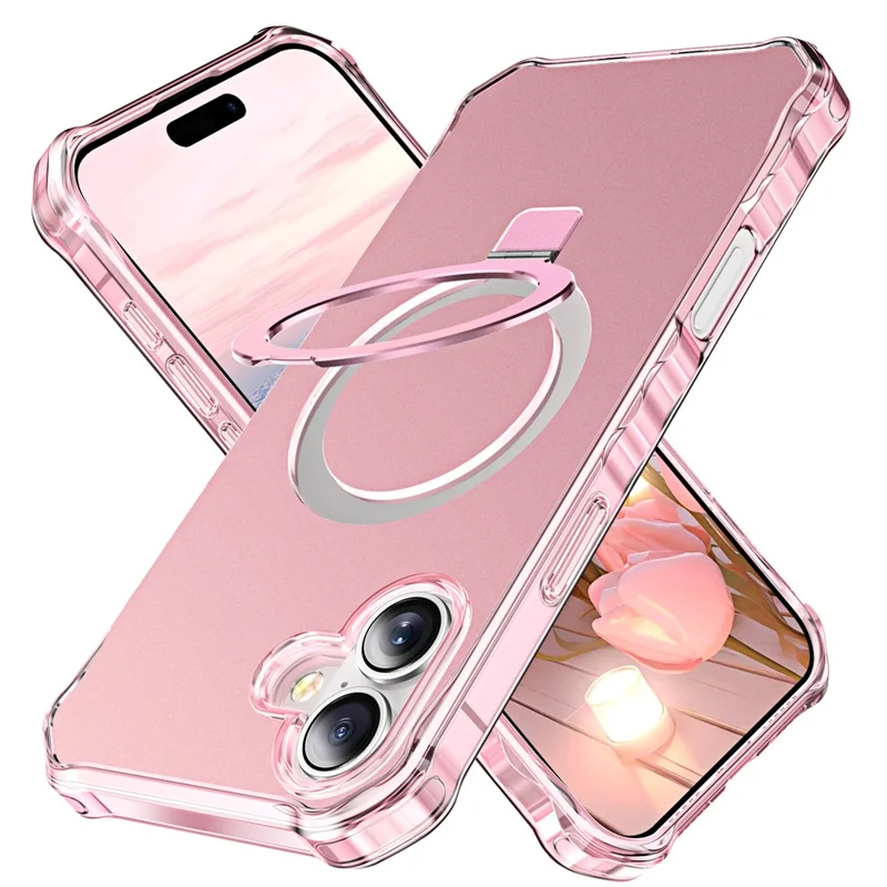 Case for iPhone 16 Plus with Small Ripple Edge, MagSafe Compatible, Anti-Drop PC+TPU Cover - Pink