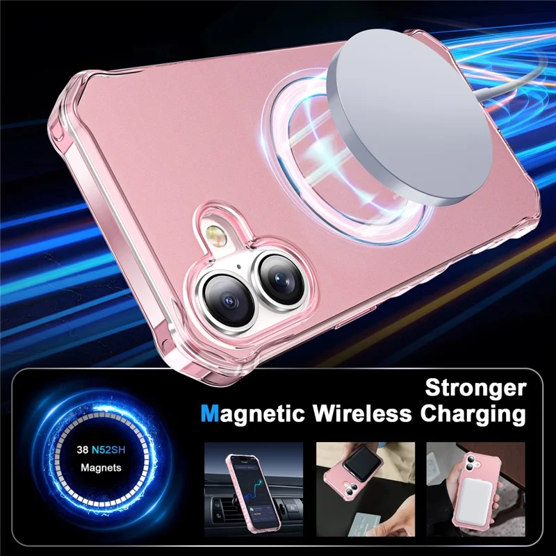 Case for iPhone 16 Plus with Small Ripple Edge, MagSafe Compatible, Anti-Drop PC+TPU Cover - Pink