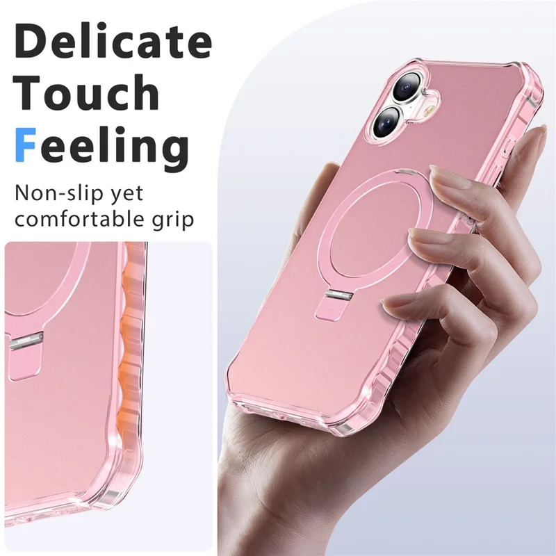 Case for iPhone 16 Plus with Small Ripple Edge, MagSafe Compatible, Anti-Drop PC+TPU Cover - Pink