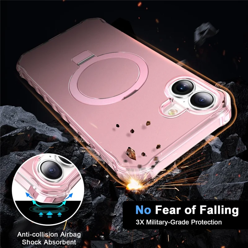 Für iPhone 16 Case Small Wavy Edge Kompatibel mit MagSafe Anti-Drop PC+TPU Phone Cover - Pink