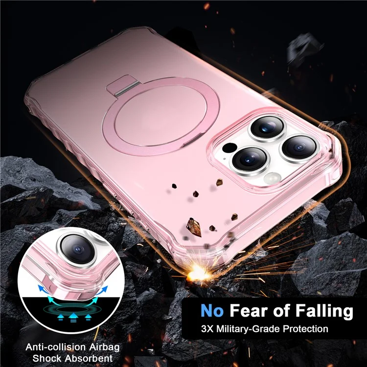Para Iphone 16 Pro Case Small Wavy Edge Compatible Con Magsafe Frosed Anti-Drop PC+TPU Telephip Cover - Rosa