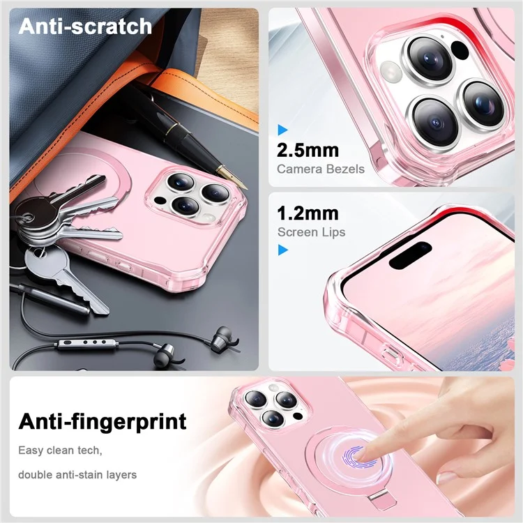 Para Iphone 16 Pro Max Case Small Wavy Edge Compatible Con Magsafe Frosted Anti-Drop PC+TPU Telephip Cover - Rosa