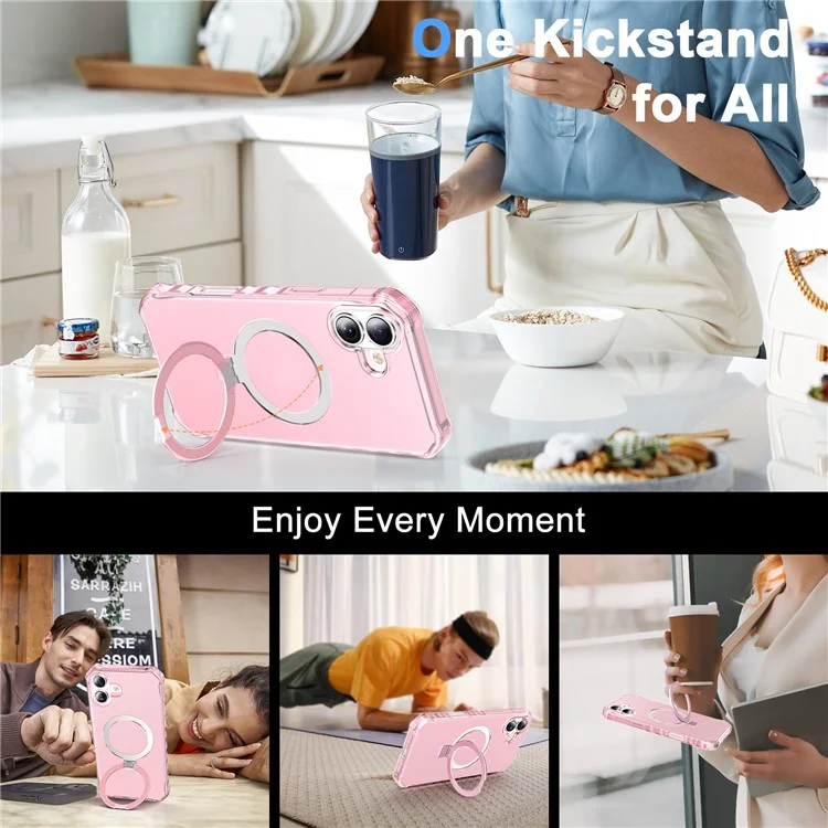Para Iphone 16 Plus Case Small Wavy Edge Compatible Con Magsafe Frosed Anti-Drop PC+TPU Telephip Cover - Rosa