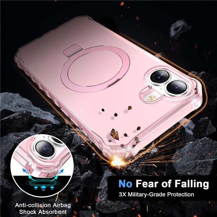 Pour le Boîtier Iphone 16 Small Wavy Edge Compatible Avec Magsafe Frosted Anti-Drop pc + Tpu Téléphone Tpo - Rose