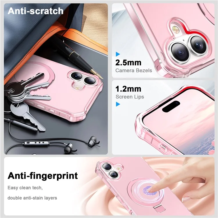 Pour le Boîtier Iphone 16 Small Wavy Edge Compatible Avec Magsafe Frosted Anti-Drop pc + Tpu Téléphone Tpo - Rose