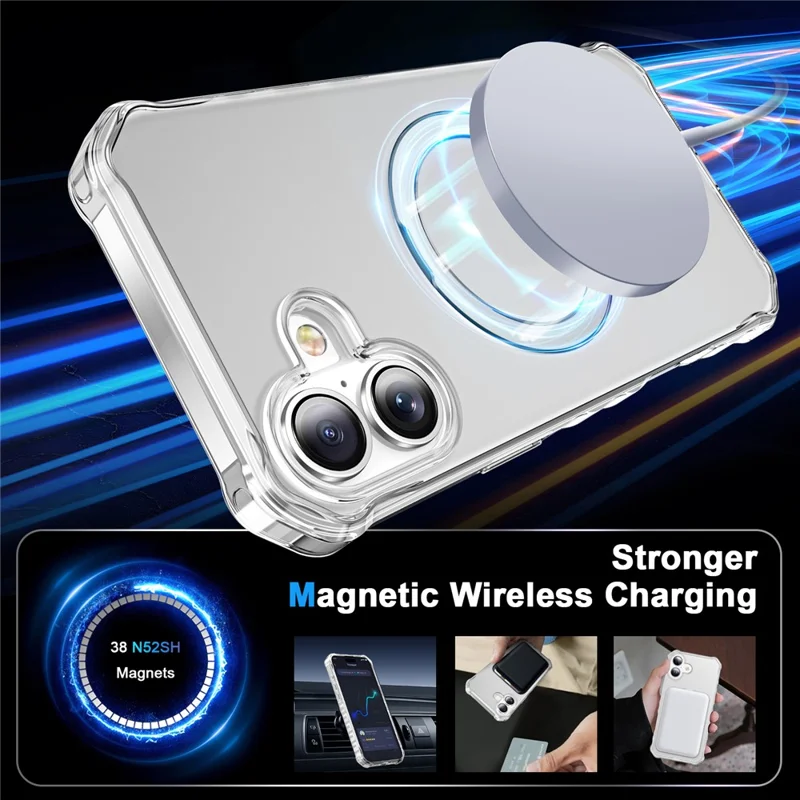 For iPhone 16 Case Small Wavy Edge Compatible with MagSafe Frosted Anti-Drop PC+TPU Phone Cover - Transparent