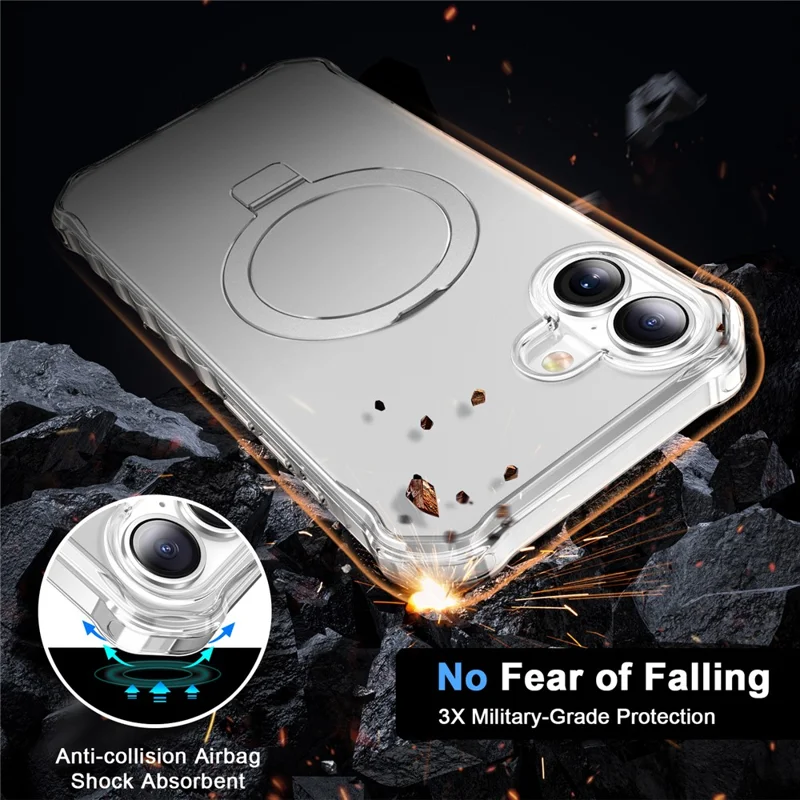 For iPhone 16 Case Small Wavy Edge Compatible with MagSafe Frosted Anti-Drop PC+TPU Phone Cover - Transparent