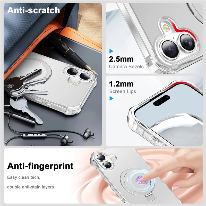 For iPhone 16 Case Small Wavy Edge Compatible with MagSafe Frosted Anti-Drop PC+TPU Phone Cover - Transparent