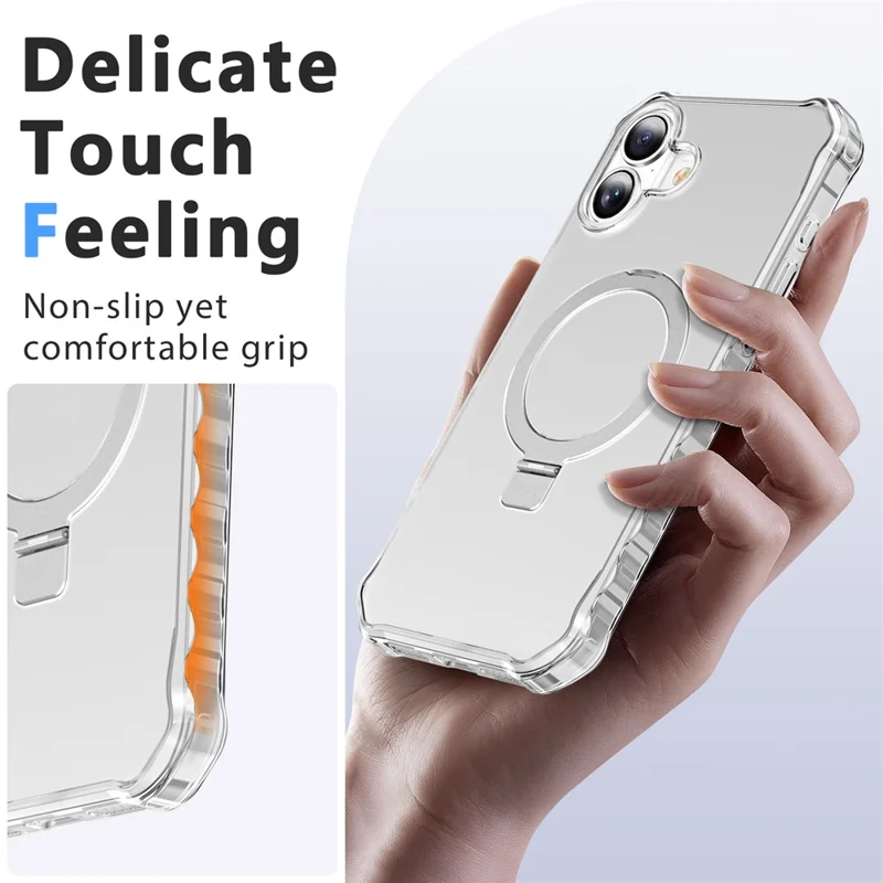 For iPhone 16 Case Small Wavy Edge Compatible with MagSafe Frosted Anti-Drop PC+TPU Phone Cover - Transparent