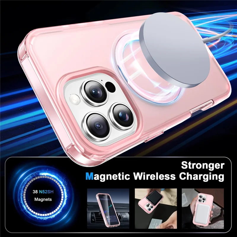 Para Iphone 16 Pro Case Caso Fosco TPU+PC Tampa Com pc Com Magnetic Kickstand Pet Screen Protector Compatível Com MagSafe - Rosa