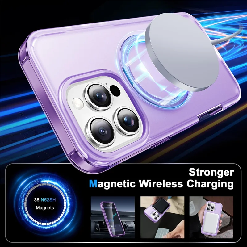 For iPhone 16 Pro Case Frosted TPU+PC Phone Cover with Magnetic Kickstand PET Screen Protector Compatible with MagSafe - Purple