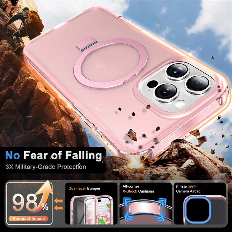 Para Iphone 16 Pro Max Case TPU+PC Tampa Com pc Com um Protetor de Tela de Animais de Estimação de Kickstand Com Magsafe - Rosa